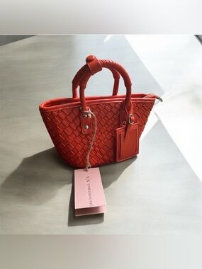 NEW Expressions NYC Orange Woven Lattice Mini Purse Removable Shoulder Strap